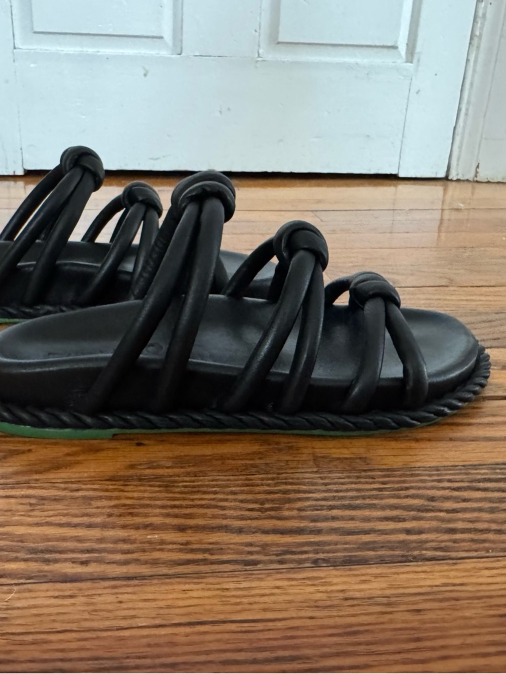 FARM Rio Black Flat Sandal with Green Trim